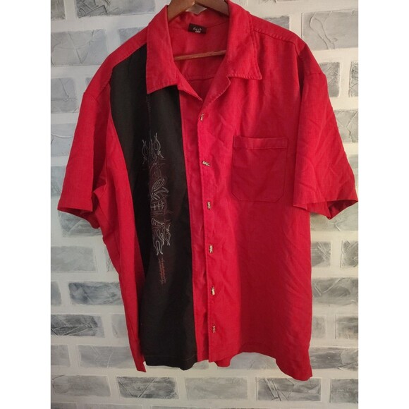 Steady Clothing Men 3X Pinstripe Tiki Panel Rockabilly Red ButtonDown Shirt Bowl - Picture 3 of 7